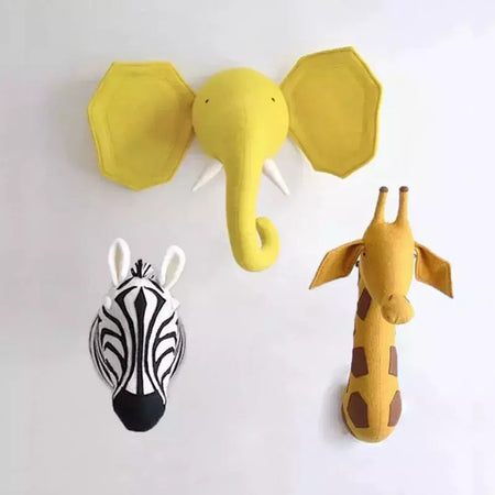 3D Animal Wall Mount for Children, Stuffed Toys for Kids, Nursery Wall, Home Decor Acessórios, Presentes de aniversário, Zebra, Elefante, Girafa