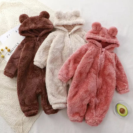 Inverno roupas de bebê bonito dos desenhos animados urso macacão de bebê pijamas infantil menino meninas animal traje com zíper macacão 0-24 meses