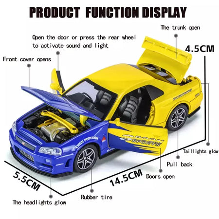 1:32 gtr r34 skyline simulação de liga rápida modelo de carro diecasts & veículos de brinquedo e carros furiosos decoração brinquedos para crianças menino