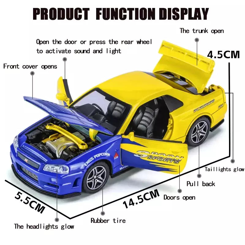 1:32 gtr r34 skyline simulação de liga rápida modelo de carro diecasts & veículos de brinquedo e carros furiosos decoração brinquedos para crianças menino