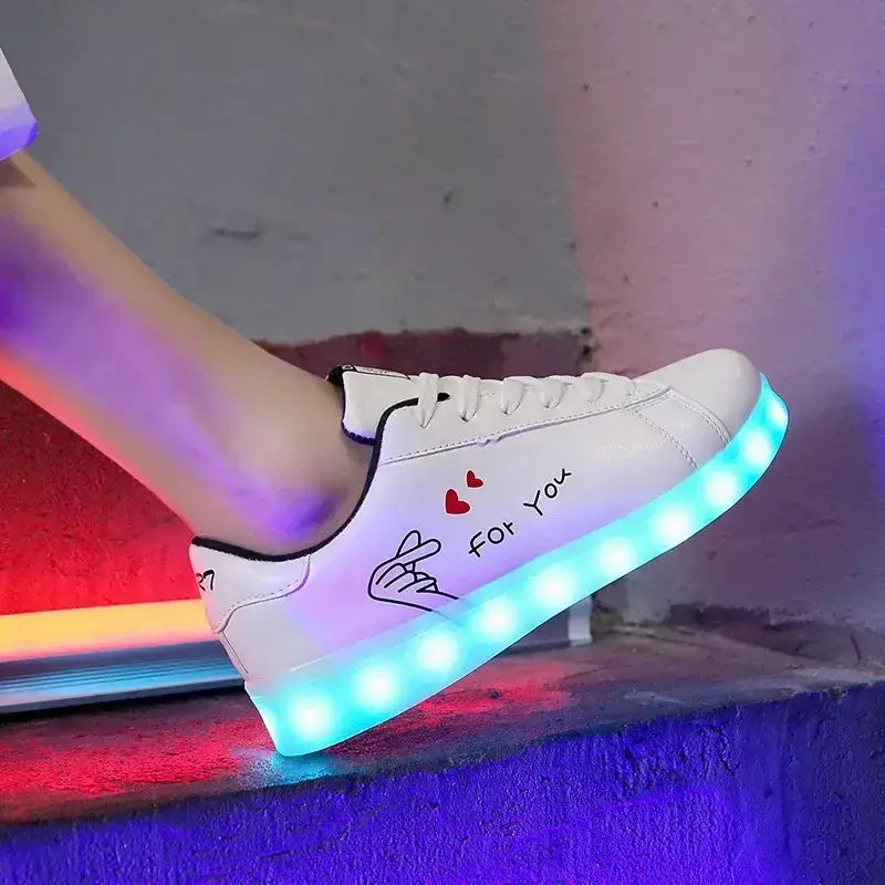 Maogu 2024 adulto unissex das mulheres dos homens criança tênis luminosos brilhante carga usb meninos led colorido light-up sapatos meninas calçados