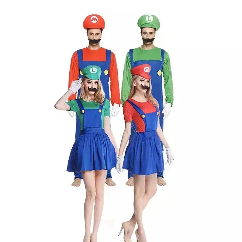 Jogo marios super luigi irmãos uniforme conjunto cosplay trajes engraçado anime adulto homem macacão mulher vestido traje de halloween