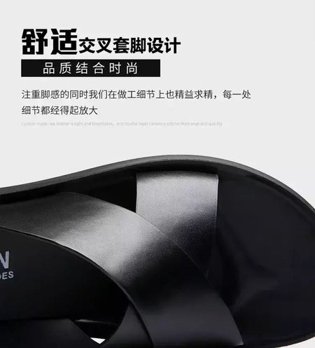 Sandálias para homens chinelos de couro genuíno marca de luxo moda masculina apartamentos casuais antiderrapantes praia sandalia zapatos hombre 2024
