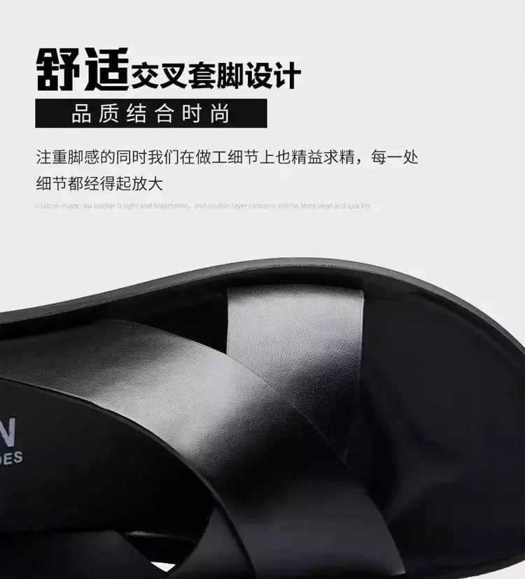 Sandálias para homens chinelos de couro genuíno marca de luxo moda masculina apartamentos casuais antiderrapantes praia sandalia zapatos hombre 2024