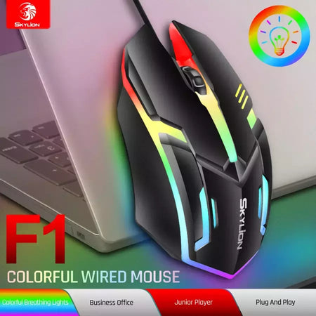 SKYLION F1 Wired 3 Teclas Mouse Iluminação Colorida Jogos e Escritório Para Microsoft Windows e Apple IOS System