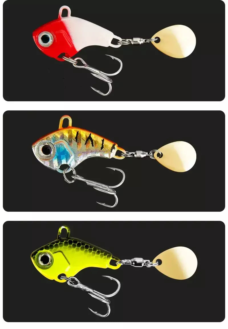 Isca de pesca 5g-20g oscilação rotativa metal vib vibração isca girador colher gabarito mar iscas artificiais duras lantejoulas enfrentar