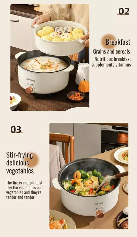 Pote de cozinha elétrico para dormitório estudantil, uso doméstico, panela quente multifuncional, panela elétrica pequena integrada, frigideira antiaderente