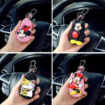 Caso chave do carro dos desenhos animados mickey minnie pato donald decoração anime figura auto chave proteção caso interior ornamento acessórios