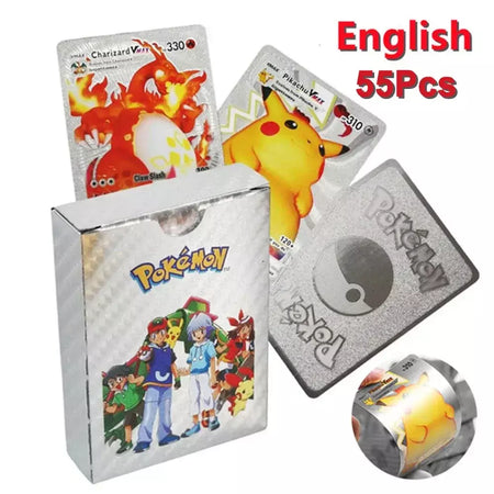 Cartão de folha de ouro colorido pokemon charizard pikachu arceus prata preto arco-íris inglês francês alemão espanhol vstar gx vmax cartões