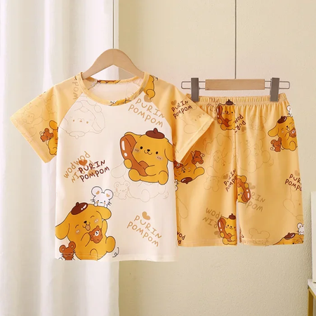 Novo verão crianças pijamas conjunto de 2 peças roupas de ar condicionado para meninos meninas bebê manga curta roupas para casa na moda