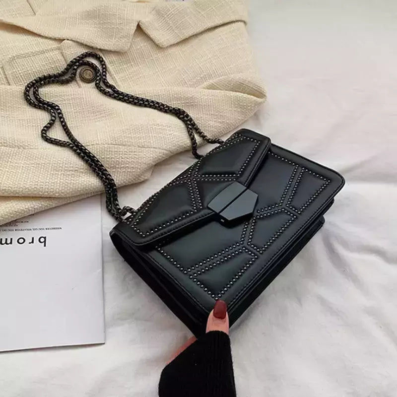Yogodlns-Vintage Rivet Cadeia Pequenas Bolsas de Ombro para Mulheres, Flap PU Leather, Fashion Square Crossbody Bag, Designer Handbag