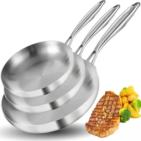 Frigideira antiaderente de aço inoxidável 304, panela de bife frito, sem revestimento, panelas de cozinha para fogão a gás e fogão de indução