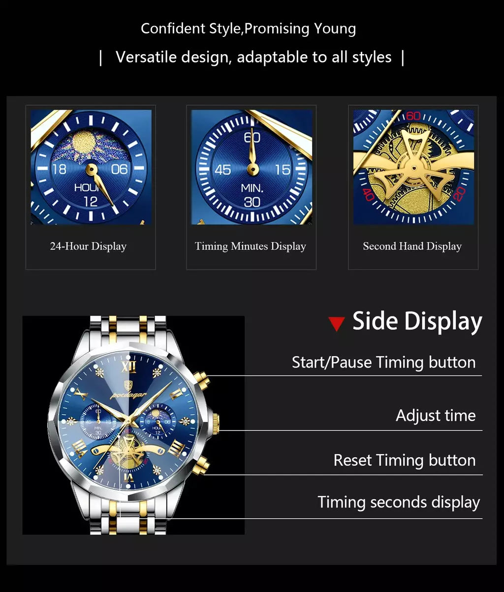 Poedagar luxo relógio masculino topo original à prova dwaterproof água luminosa cronógrafo homem relógio de pulso aço inoxidável quartzo relógios masculinos reloj