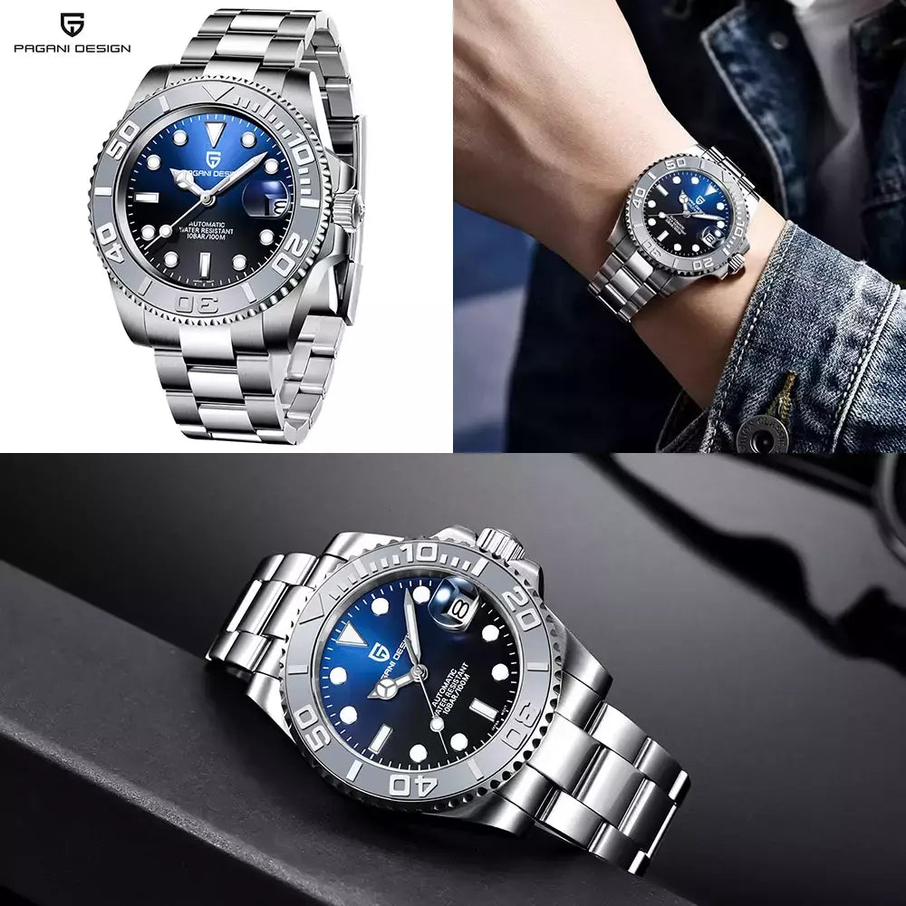 Pagani design esportes masculino relógio de pulso mecânico safira luxo relógio automático para homem aço inoxidável à prova dwaterproof água