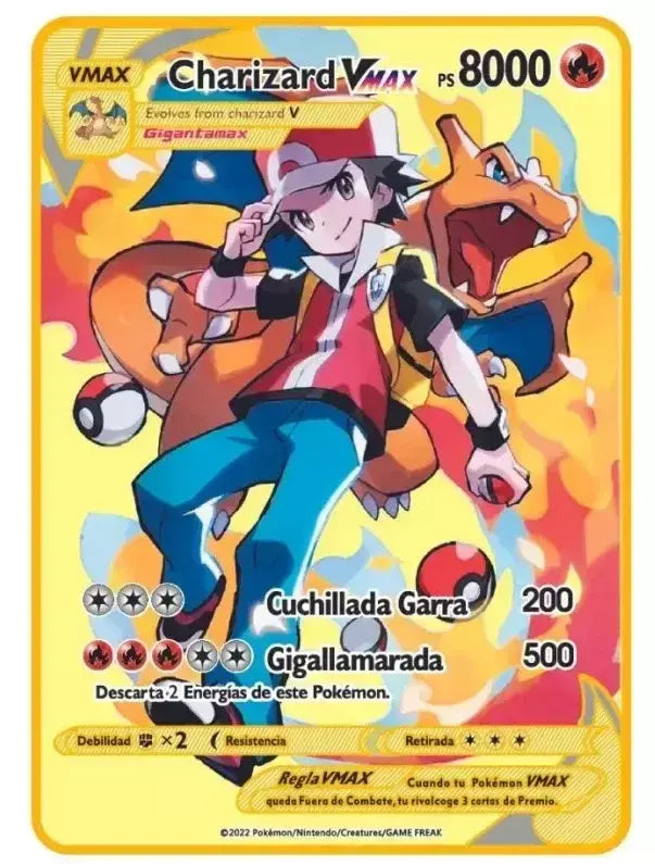 Pokemon English Metal Card Anime Pikachu Charizard Mewtwo Arceus Frog Flower Vmax GX Letters Game Collection Card Kids Toy Gifts