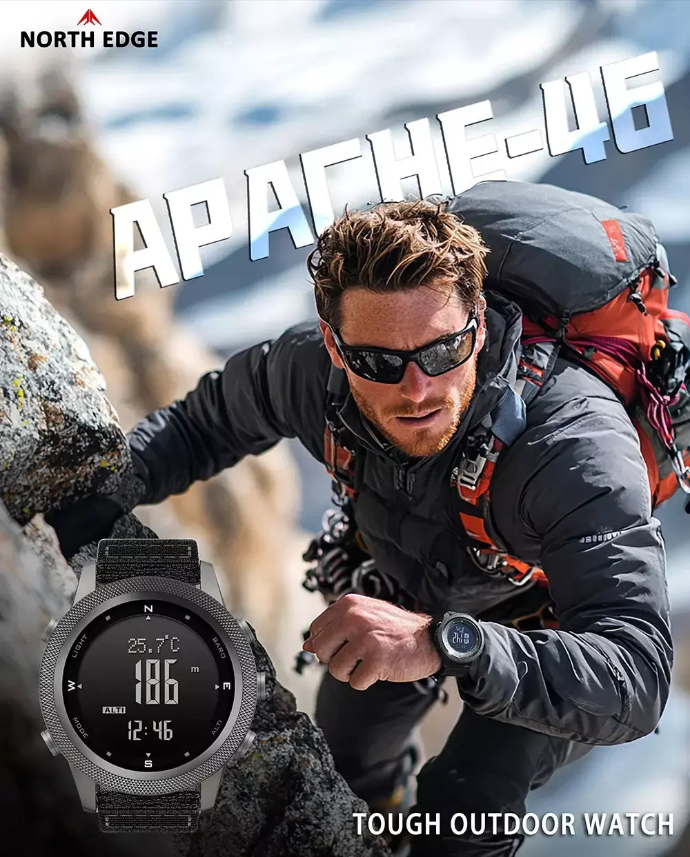 North edge APACHE-46 relógio digital masculino esportes ao ar livre correndo natação esporte ao ar livre relógios altímetro barômetro bússola wr50m