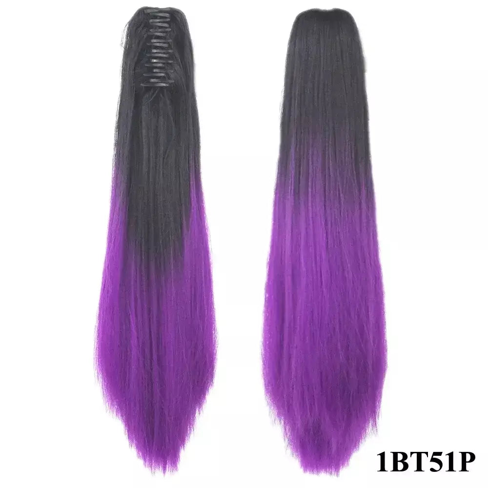 Longo reto sintético rosa ombre extensão do cabelo peruca garra rabo de cavalo pônei fada cauda falso peças de cabelo clipe na peruca