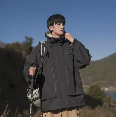 Jaqueta masculina vintage à prova de vento, jaqueta ao ar livre estilo montanha americana funcional casaco de trabalho primavera japão retrô streetwear