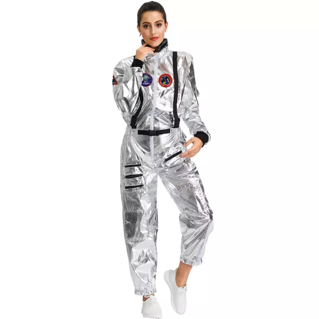 Halloween natal prata spaceman masculino feminino espaço terno adulto crianças astronauta traje festa de família vestir-se presente aniversário