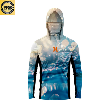 UPF 50 + proteção solar dos homens Hoodie, painéis laterais respiráveis, máscara facial respirável, manga comprida, SPF, ao ar livre, caminhadas camisas