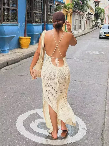Vestido feminino maxi de malha de espaguete Bodycon praia, borla recortada sexy, roupa de festa do clube de férias de verão, maiô encobrir, K10