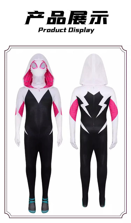 Meninas gwen fantasma aranha traje bodysuit halloween cosplay com capuz trajes de festa de férias fantasia sexy vestir-se hoodies maiô