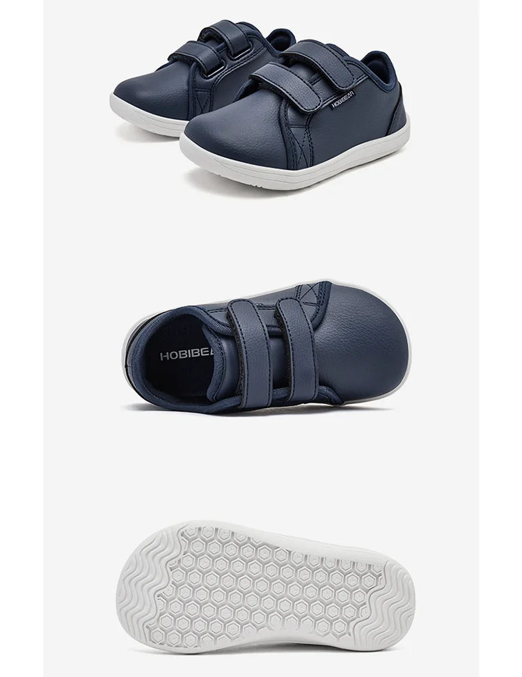 HOBIBEAR-Tênis minimalistas para crianças, leves, gancho de laço, couro artificial, sapatos descalços, pequeno grande e garoto, dedo do pé largo