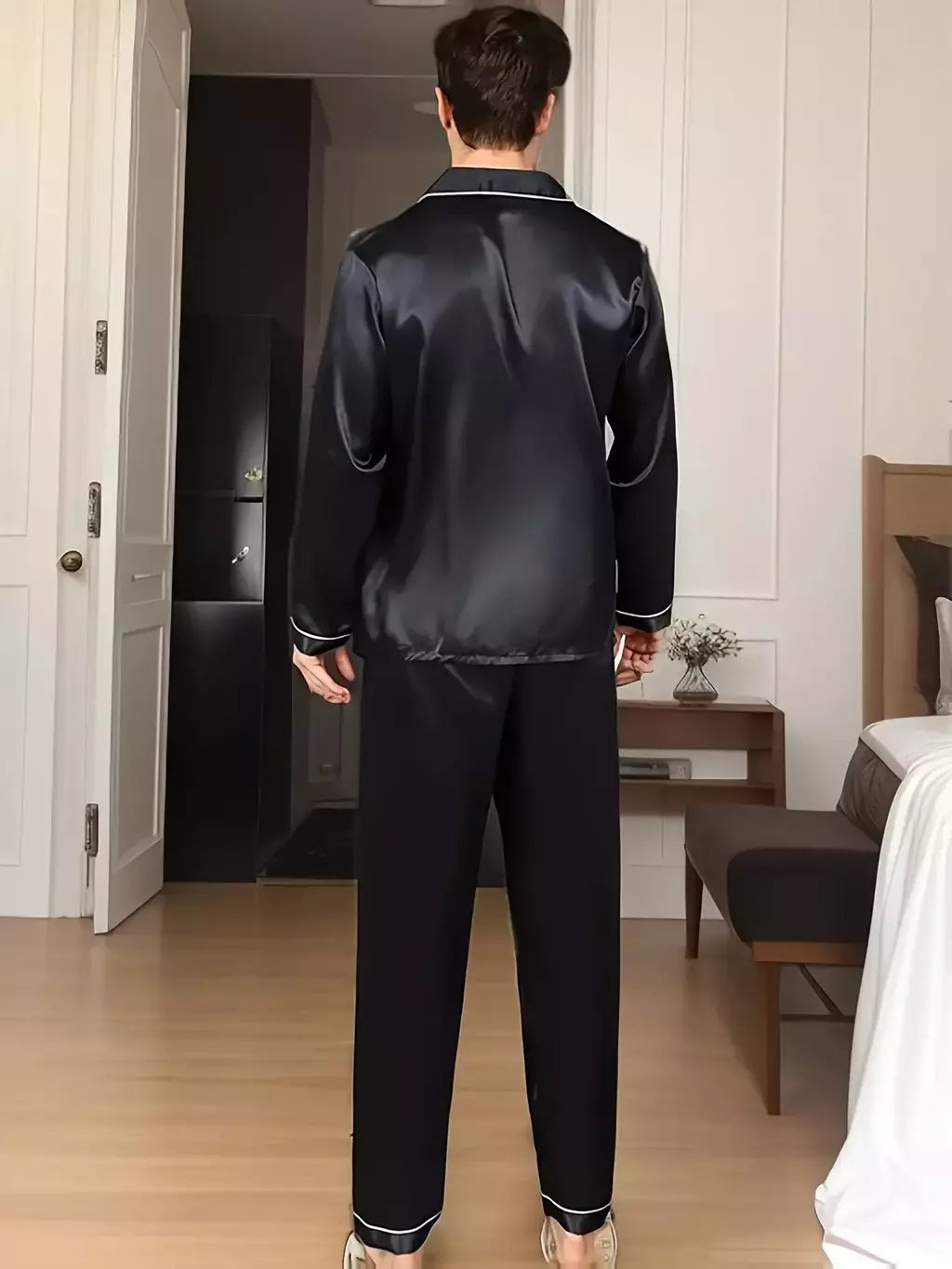 Conjuntos de pijama de seda manga comprida masculino, pijama de seda masculino, pijama de seda para casa, loungewear plus size, roupa de dormir, novo