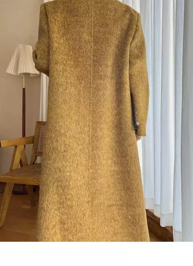 Casaco de alpaca de lã feminino, jaquetas de lã, trespassado duplo, gola de terno, solto, Casacos longos, senhora do escritório, outono, inverno, 2022