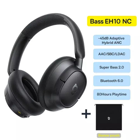 Baseus bowie h1s fones de ouvido sem fio bluetooth 5.4 cancelamento de ruído 46db sobre a orelha fone de ouvido de áudio espacial de alta resolução 120h tempo