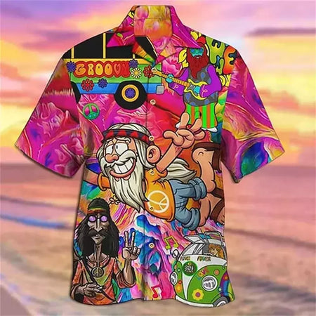 Camisa dos homens do vintage 3D Havaiano Casual Wear Férias de praia Soltas montagem Masculina Top 2023 Dos Desenhos Animados Padrão Manga Curta Ao Ar Livre