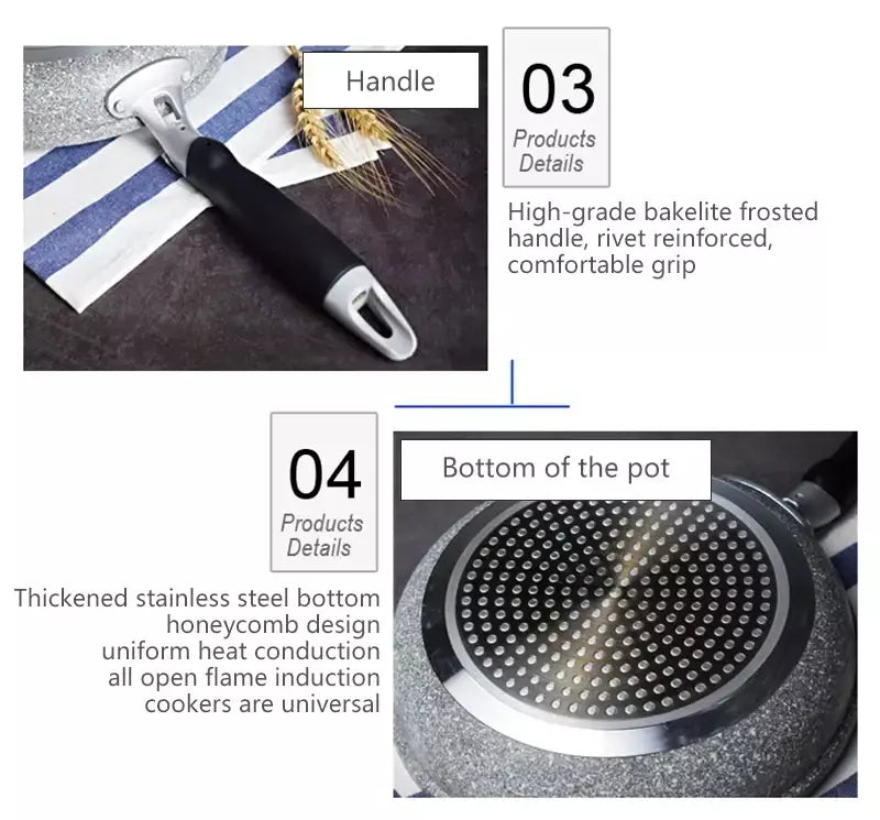 Frigideira Antiaderente de Pedra Durável, Frigideira de Caldeirão, Panelas de Fogão de Indução, Ovo Panqueca, Fogão a Gás, Home Wok, 28 cm, 26 cm, 24 cm, 20cm