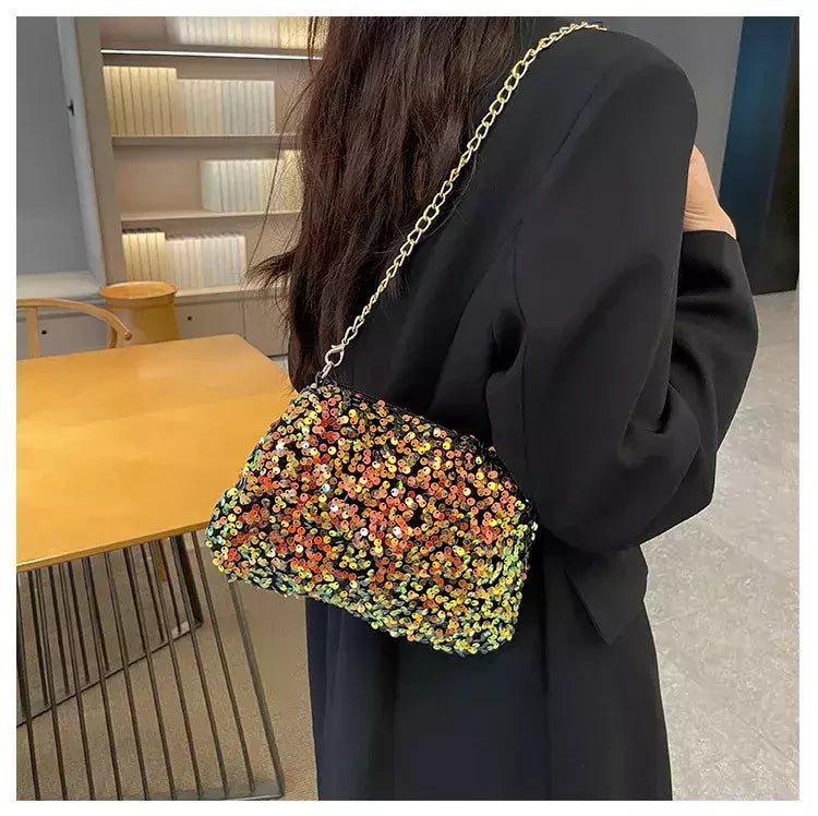 Lantejoulas crossbody saco de corrente simples ins cor sólida lantejoulas bolsa de ombro axilas bolsa de telefone noite sacos de embreagem bolsa
