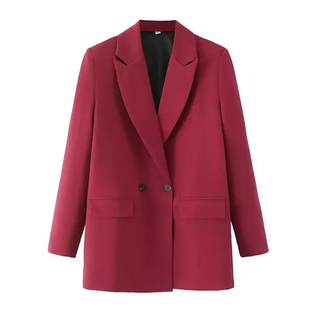 TRAF-Blazer de trespassado feminino, gola entalhada, manga comprida, chique, senhora do escritório, casaco vintage, casacos femininos, tops elegantes, moda