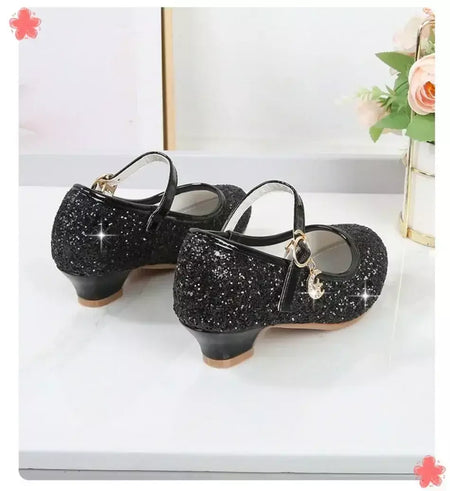 Meninas sapatos crianças salto alto glitter sandálias de cristal moda fivela crianças princesa sapato dança estudante desempenho sapatos de couro