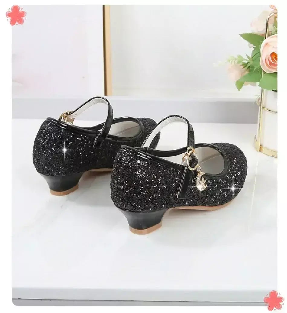 Meninas sapatos crianças salto alto glitter sandálias de cristal moda fivela crianças princesa sapato dança estudante desempenho sapatos de couro