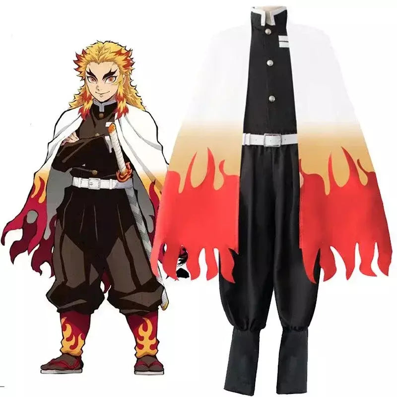 Anime rengoku kyojuro cosplay trajes trem mugen demônio slayer kimetsu não yaiba robe ternos para adultos crianças perucas cos outfit festa