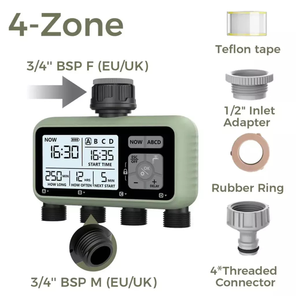 Diivoo temporizador de água para jardim, 3 saídas para mangueira de jardim, temporizador de irrigação automático programável ip54 com atraso de chuva, modo manual/automático
