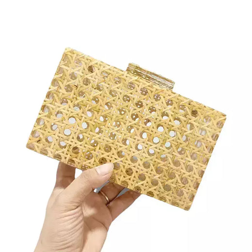 Embreagem de corrente de vime acrílico para mulheres, bolsa de noite, bolsa de ombro vintage, designer de luxo, moda, novo