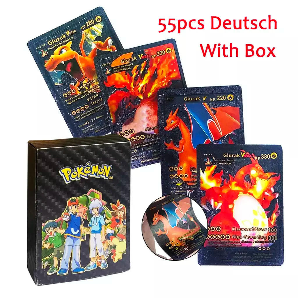 Novo 27-110 pçs cartas pokemon cartões francês inglês espanhol alemão folha de ouro silve cartões charizard vmax gx jogo coleção cartão