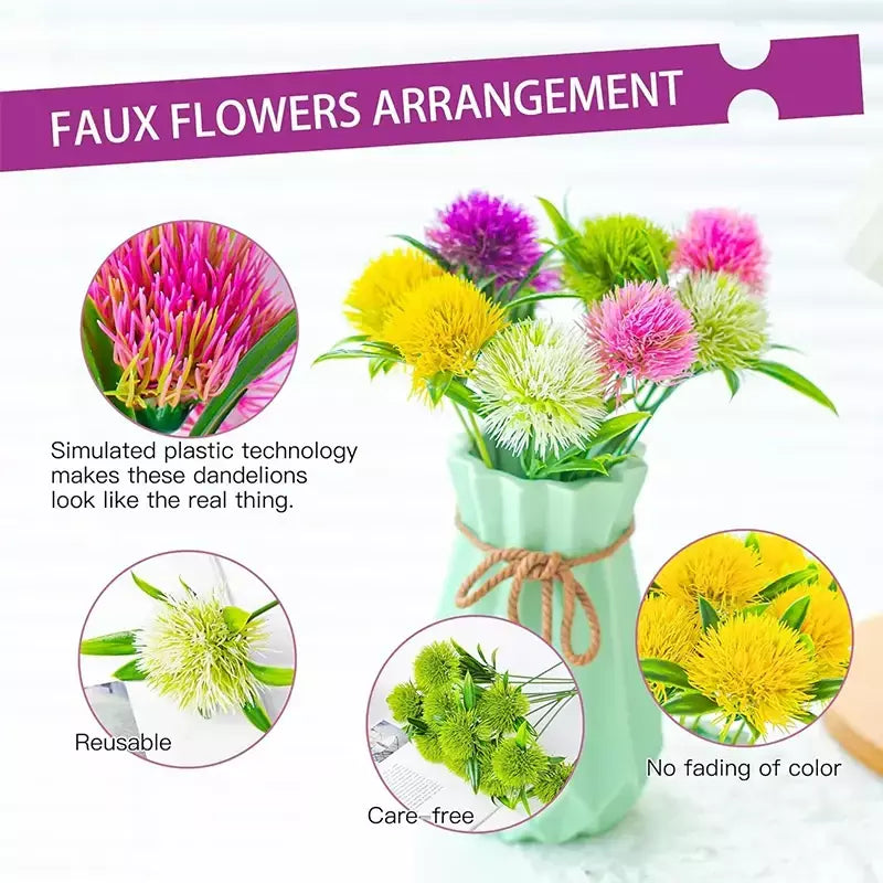 3/5/10 pçs 26cm plantas artificiais buquê de dandelion para casa decoração do quarto jardim casamento flores falsas vaso ornamental
