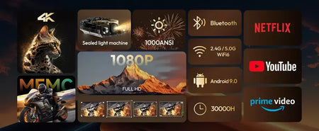 Vevshao a22 projetor full hd 1080p 4k 1000ansi android wifi foco automático 10w * 2 projetor de home theater para vídeo de reunião de escritório
