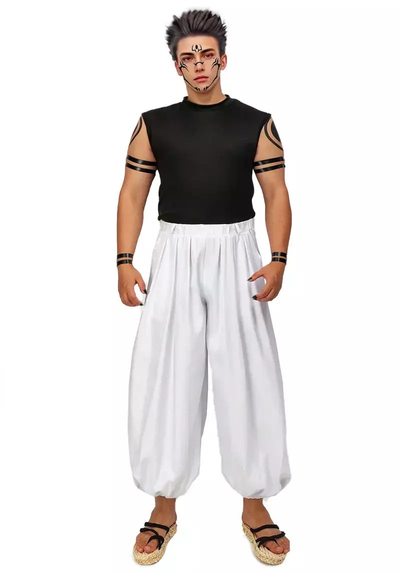 Dazcos ryomen sukuna traje branco kung fu terno com adesivos de tatuagem ryomen sukuna como megumi showdown cosplay traje conjunto completo