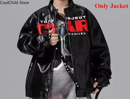Meninos hio hop letras jaqueta de couro dança de rua calças de carga soltas meninas k-pop streetwear crianças conjunto de roupas jazz traje