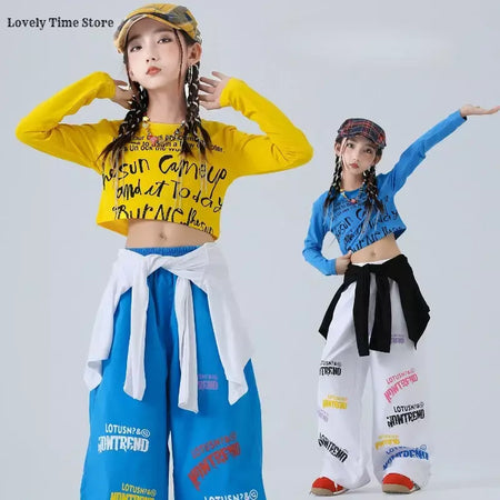 Meninas hip hop letras colheita topo graffiti joggers calças crianças k-pop roupas de dança de rua conjunto crianças menina grupo streetwear traje