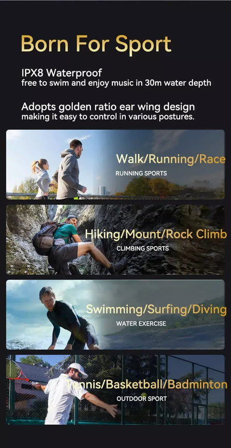 Xiaomi ipx8 à prova dwaterproof água natação condução óssea fone de ouvido bluetooth baixo sem fio mp3 player ciclismo fitness fone
