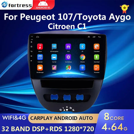 Android 10 2 din reprodutor multimídia do carro para peugeot 107 toyota aygo citroen c1 2005-2014 unidade principal estéreo navegação gps bt wifi