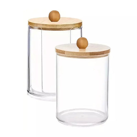 Suporte para almofada de algodão, 2 peças, frascos de banheiro, organizador de caixa de armazenamento, armazenamento de almofada de algodão com tampa de bambu, durável, à prova de poeira