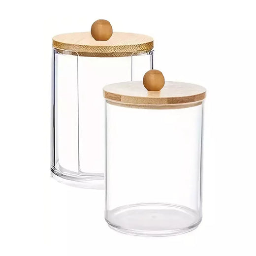 Suporte para almofada de algodão, 2 peças, frascos de banheiro, organizador de caixa de armazenamento, armazenamento de almofada de algodão com tampa de bambu, durável, à prova de poeira