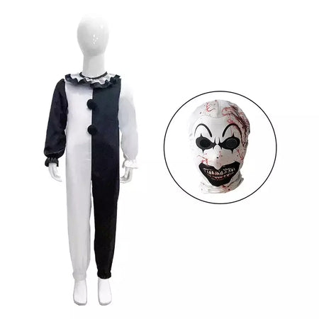 Crianças palhaço cosplay traje de halloween com máscara chapéu terrifier palhaço vestido criança macacão roupas para meninos meninas festa de carnaval